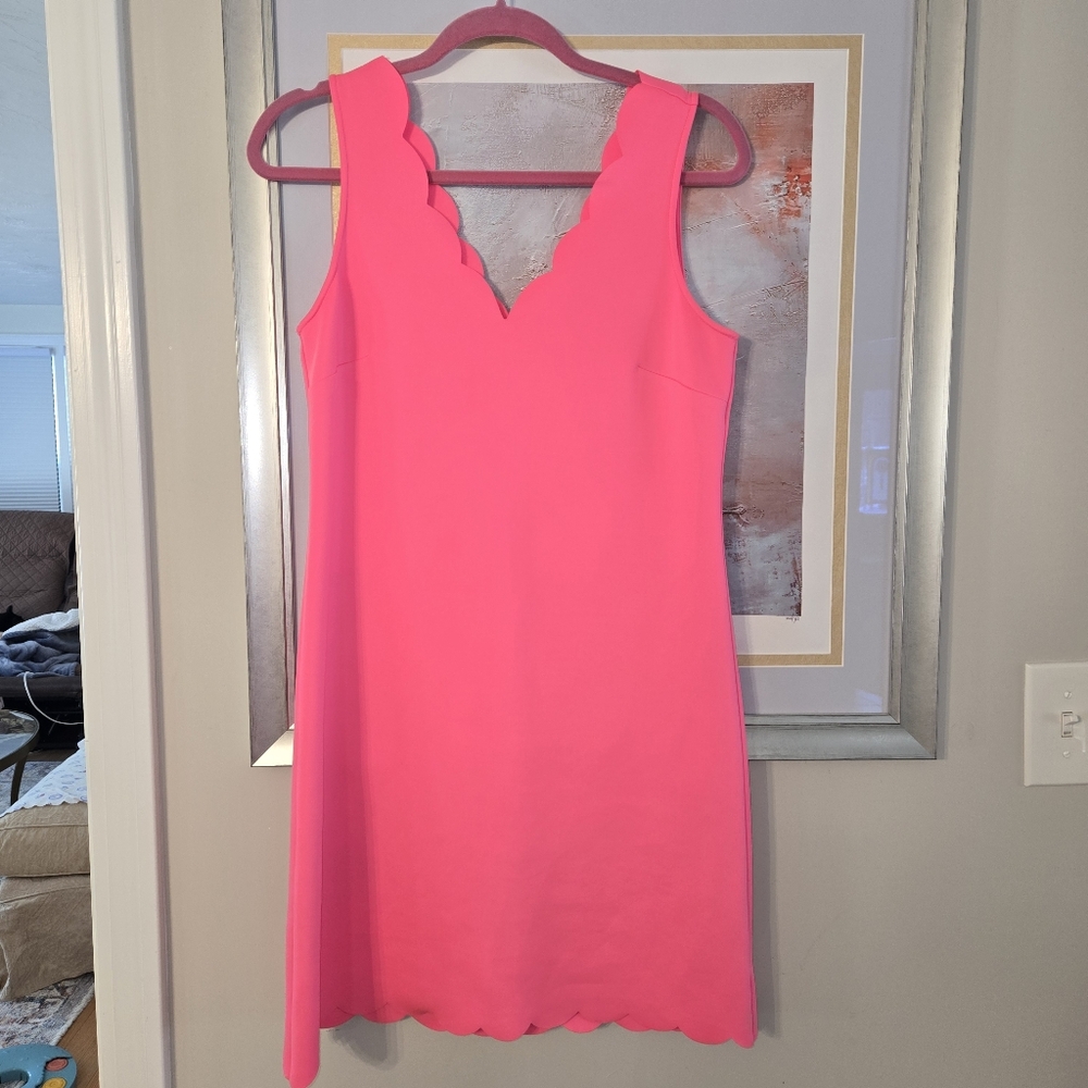Lilly Pulitzer Pink Mikayla Scallop Vneck Dress, Scuba Material, Small
